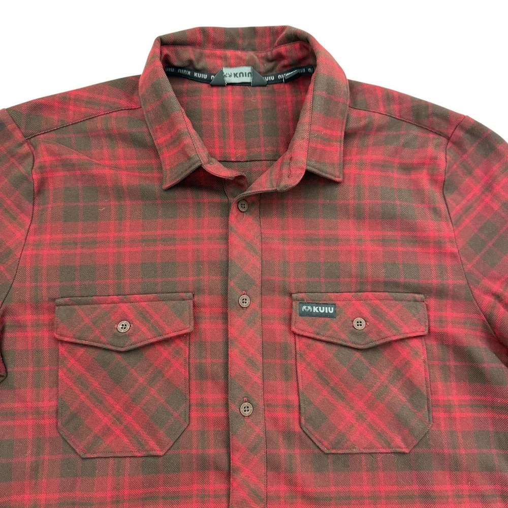 KUIU Shirt Mens M Red Long Sleeve Button Up Plaid Flannel Stretch Casual Outdoor